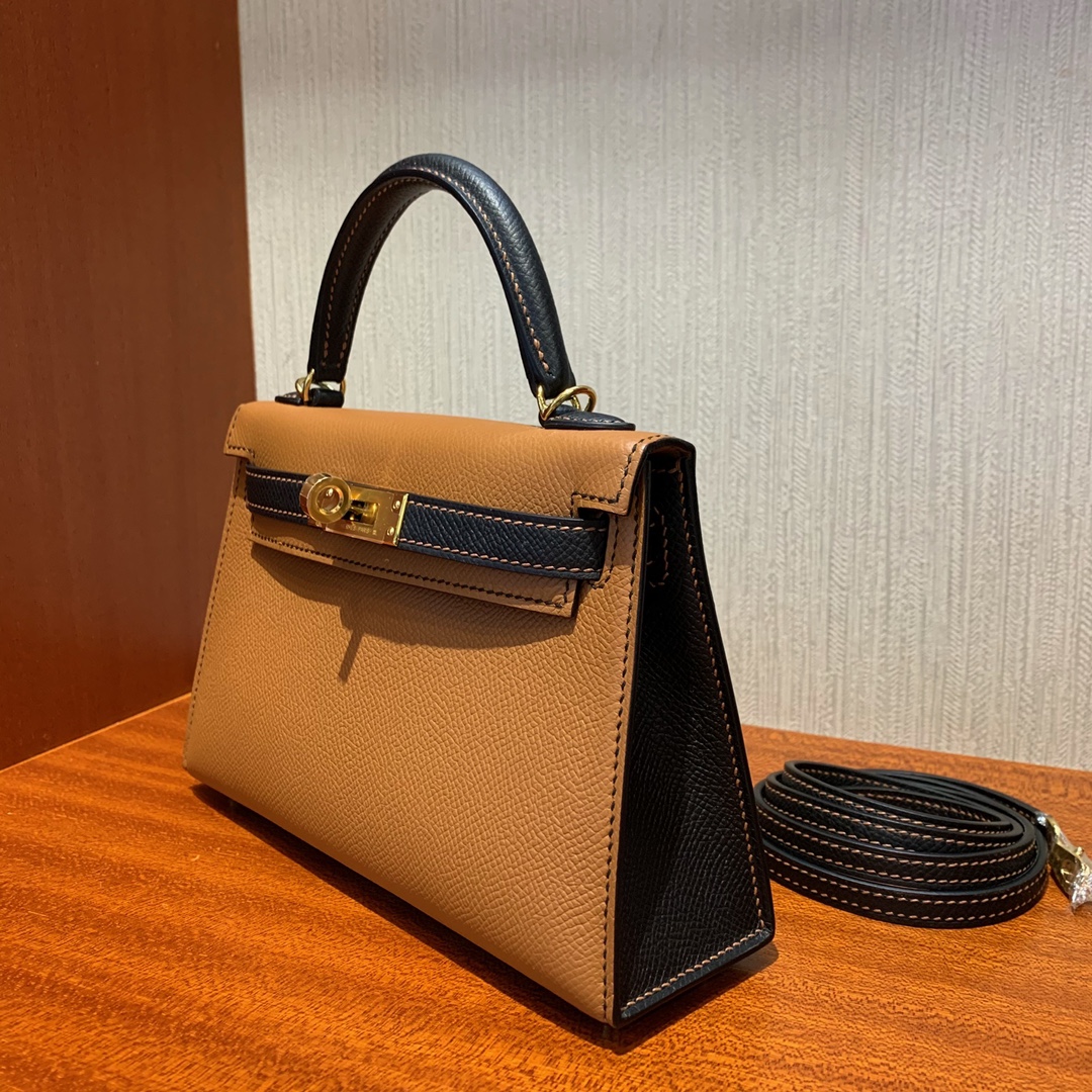 에르메스 미니 켈리백 골드 브라운 블랙 금장 앱송